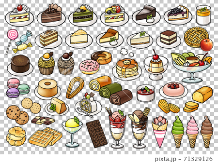 食べ物イラスト素材 かわいいスイーツの手描きベクターイラストセット 洋菓子 ケーキ のイラスト素材